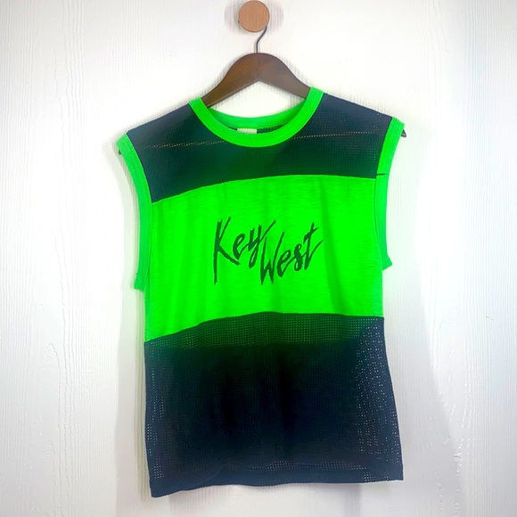 What a Break Tops - What A Break - Vintage Y2K Neon Green Key west Tank Size Medium